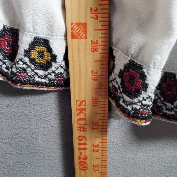 Rachel Zoe Babydoll Top Womens 1X Ivory Blue Boho Hippie Embroidered Crocheted - Picture 4 of 7